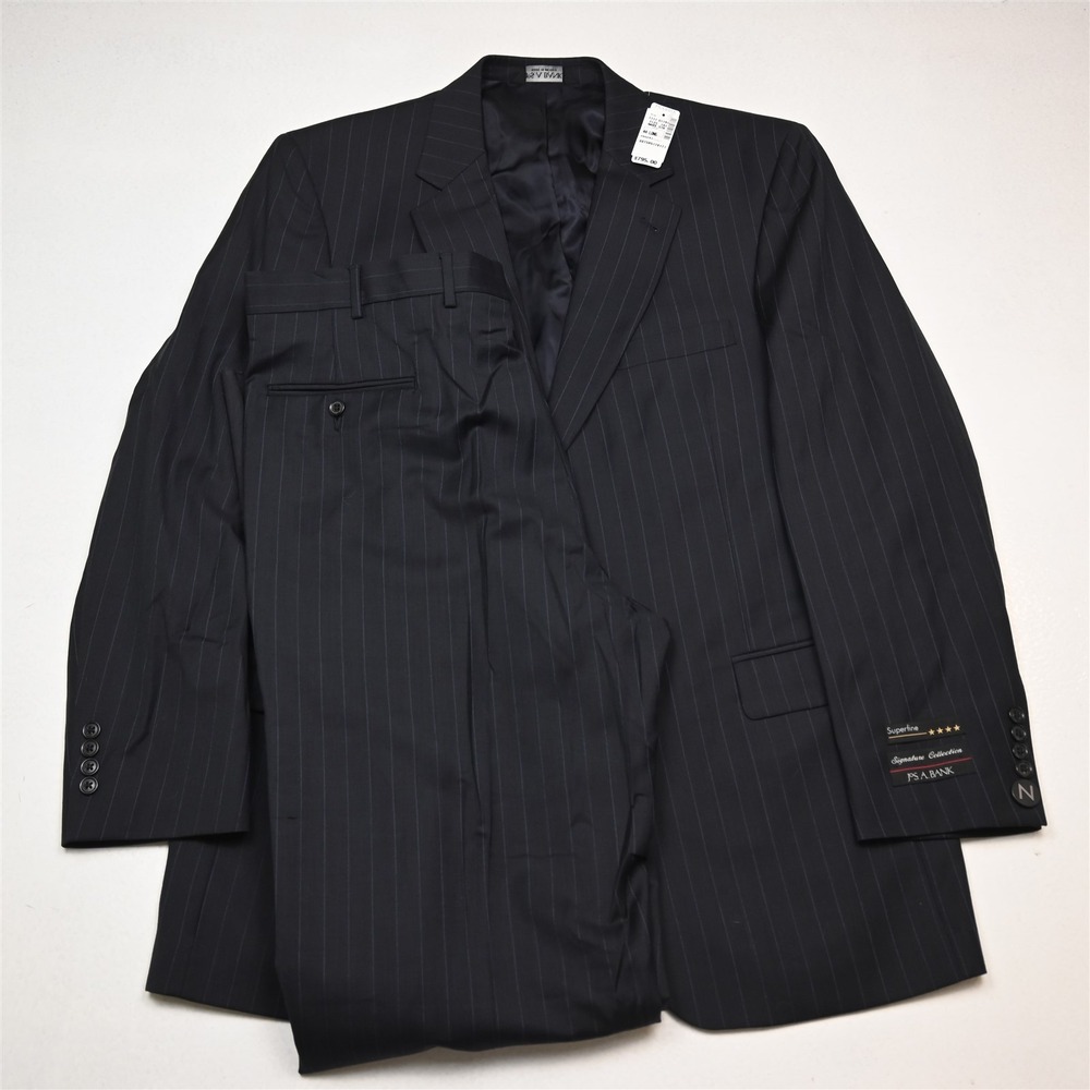 NEW Jos A Bank 44L 38x40 Black‎ Striped 100% Wool Gordon Mens Jacket Pants Suit